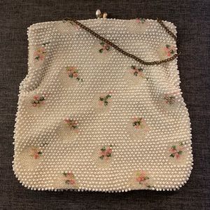 Vintage White, Pink & Green Beaded Bag